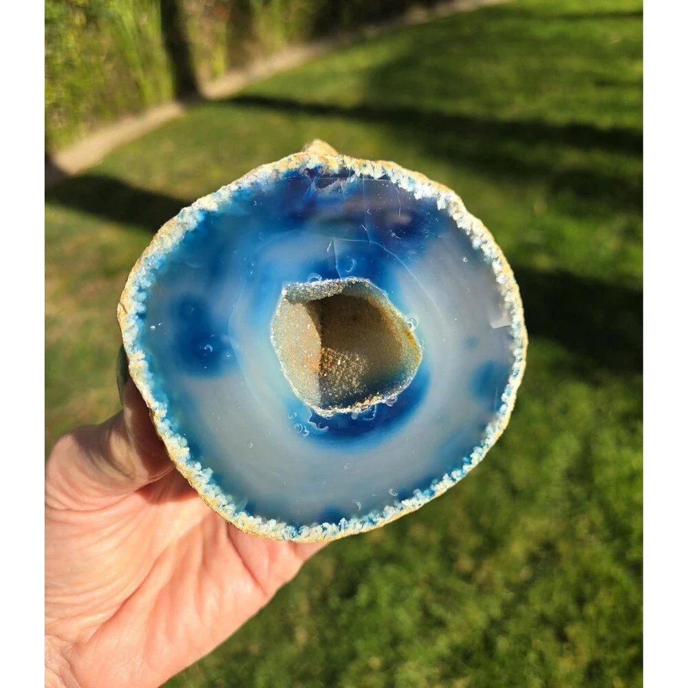 Blue Large Agate, Crystal Geode, Druzy Center, Natural Stone, Brazil Agate